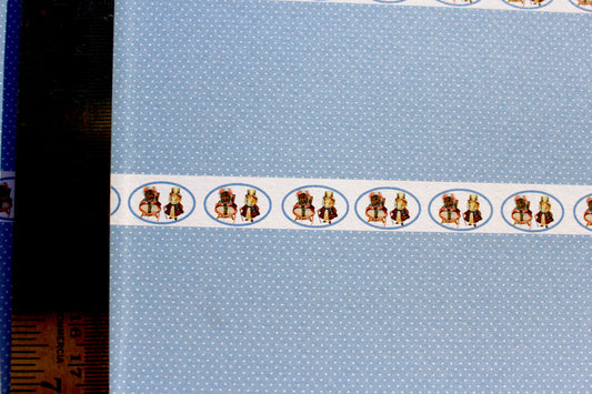 FABRIC Beatrix Potter 5 blue check ( 2 mice border)