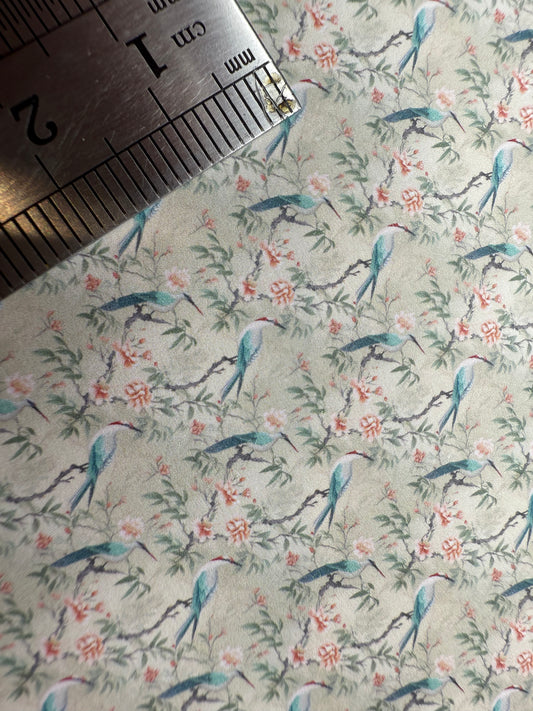 FABRIC  FRENCH. blue birds herons