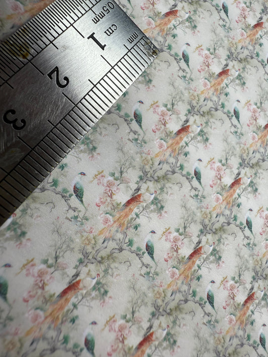 FABRIC FRENCH birds peach tail