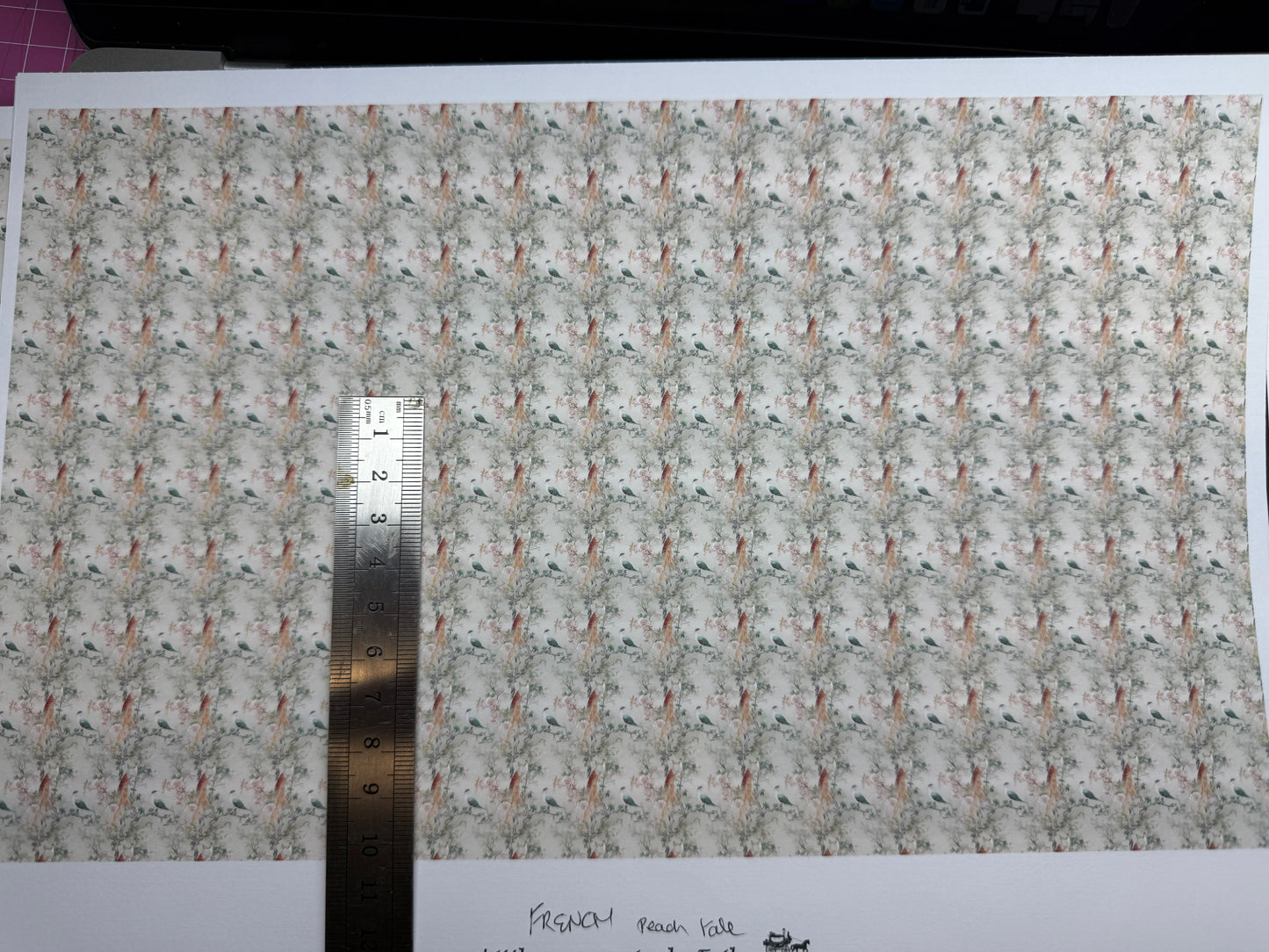 FABRIC FRENCH birds peach tail