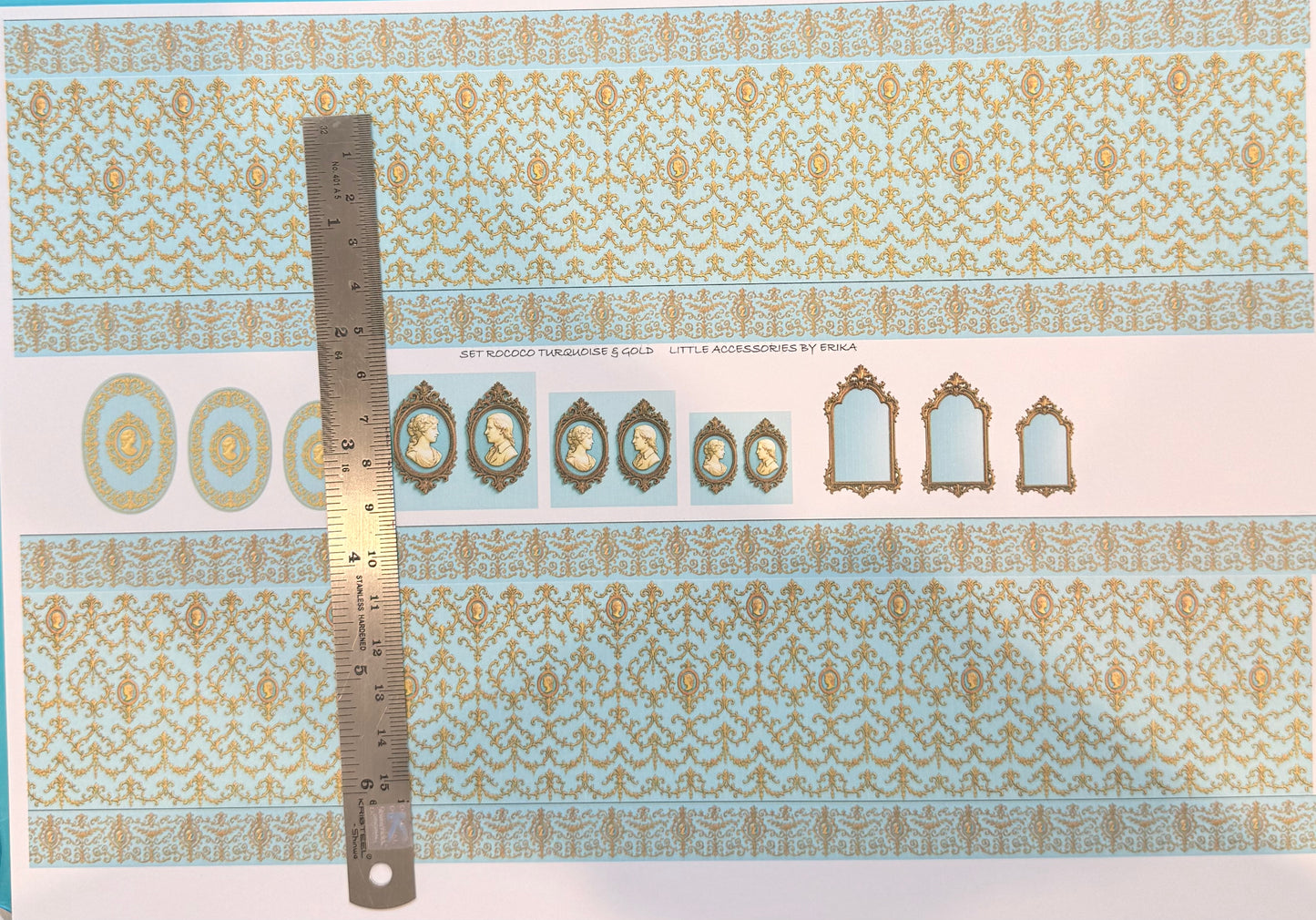 WALLPAPER SET ROCOCO TURQUOISE & GOLD