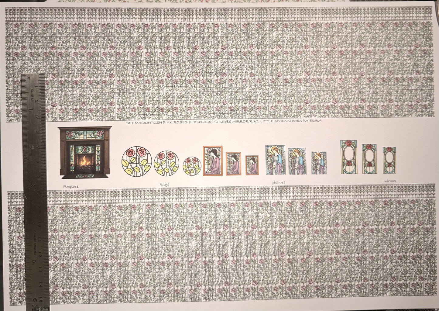 WALLPAPER SET MACKINTOSH PINK ROSESWITH FIREPLACE