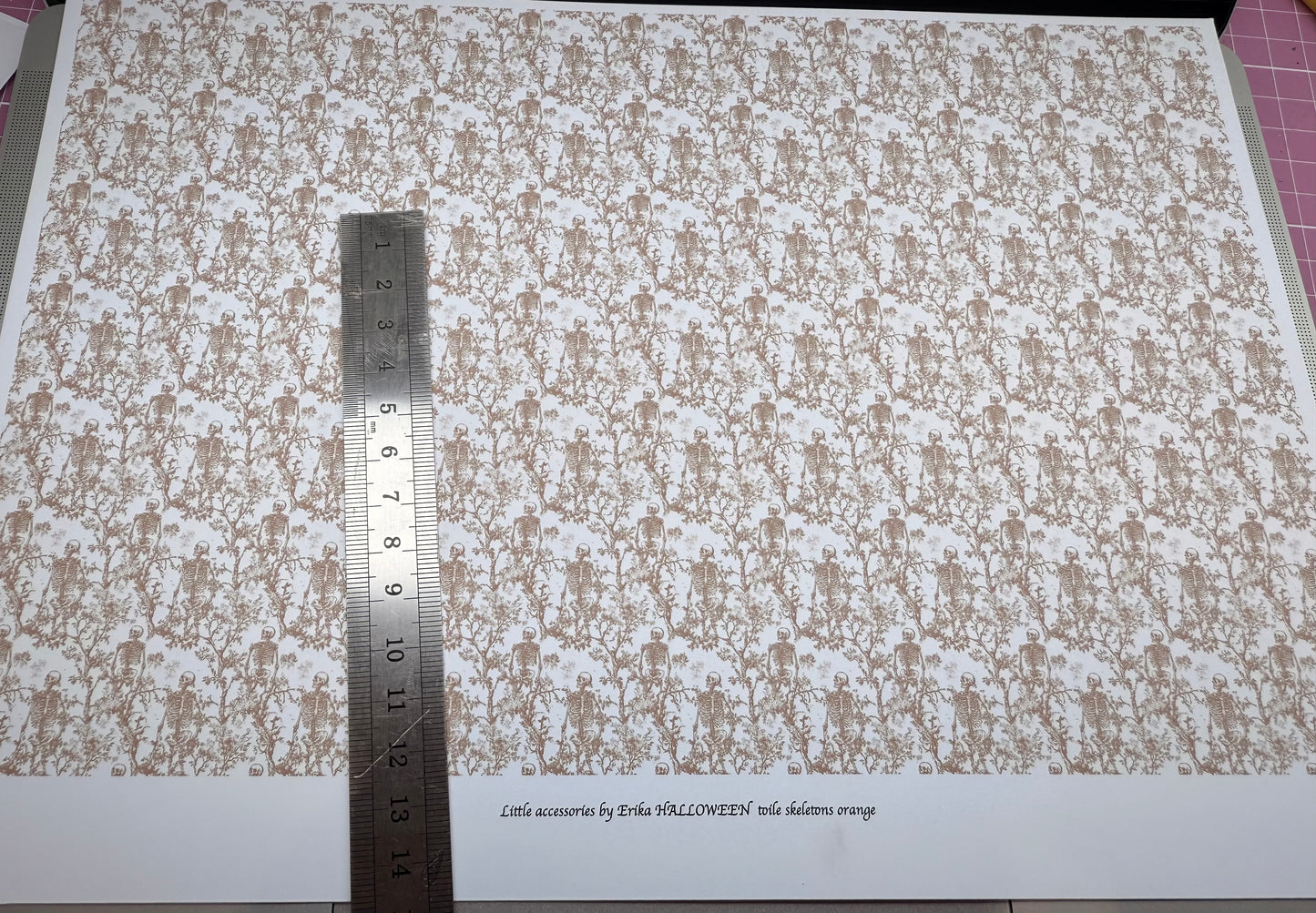 FABRIC halloween toile skeletons orange