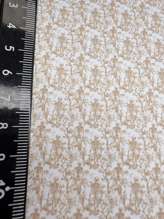 FABRIC  Halloween Toile skeletons orange