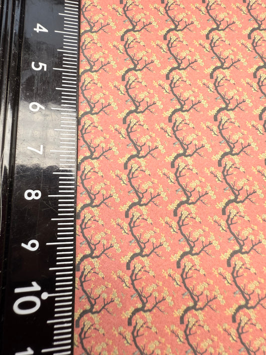 FABRIC  CHINESE RED WITH BLACK TREES