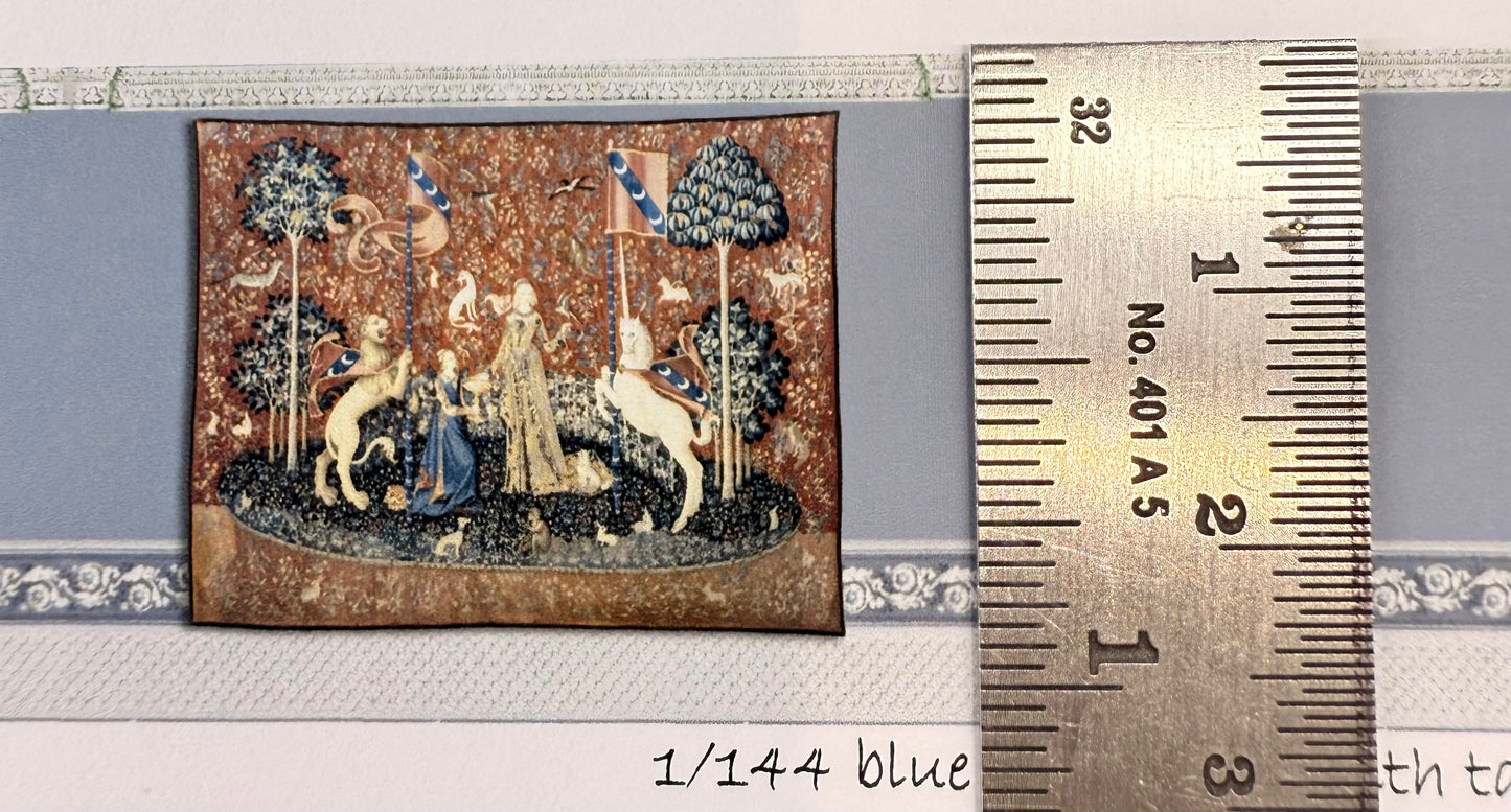 1/144 scale wallpaper blue wall frieze with tapestry