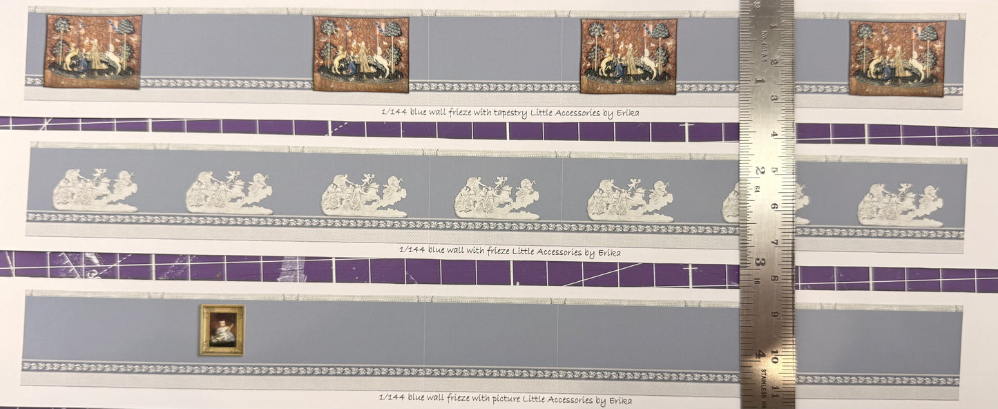 1/144 scale blue wall frieze with picture