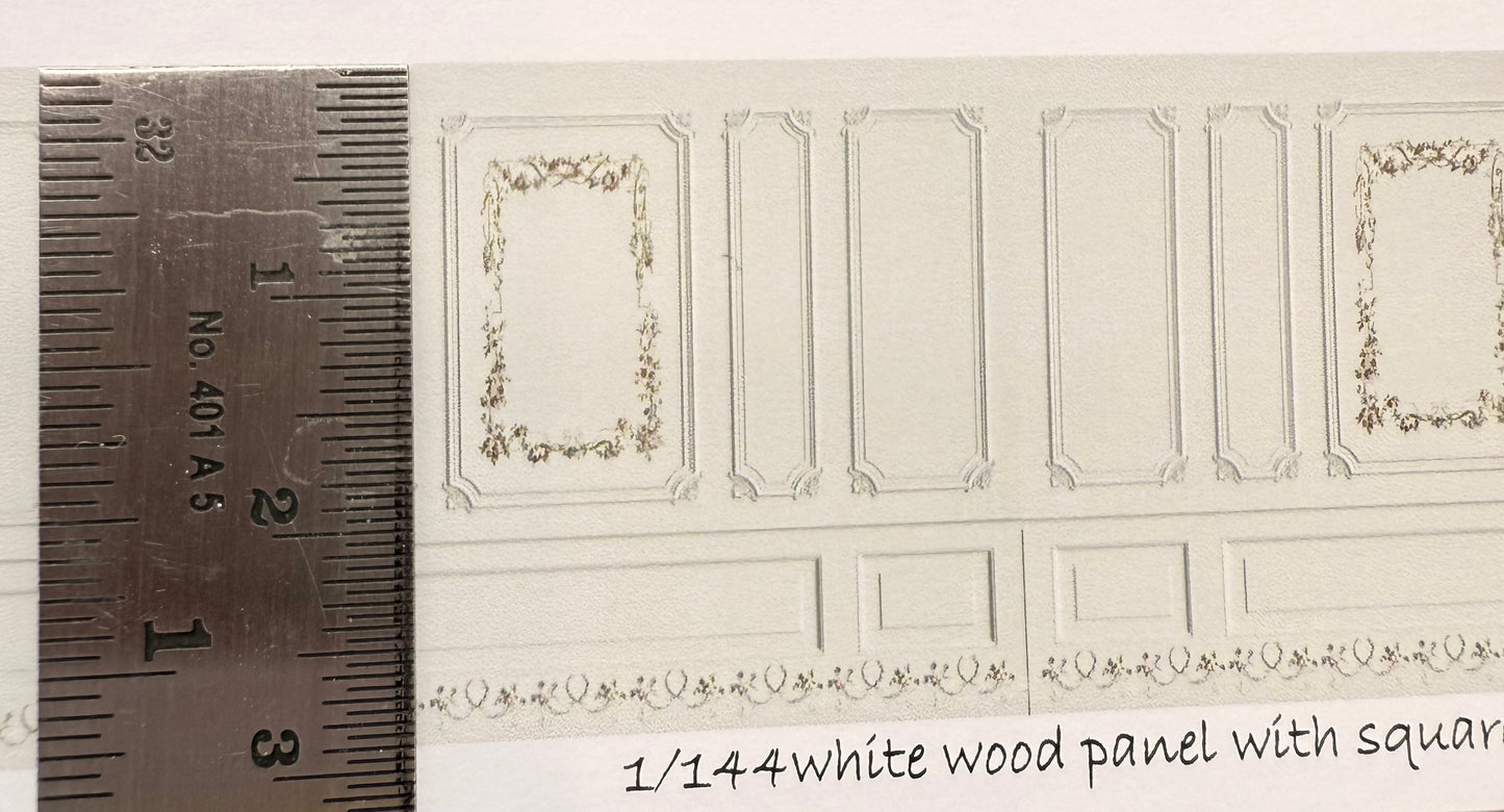 1/ 144 scale wallpaper white wood panel with square design