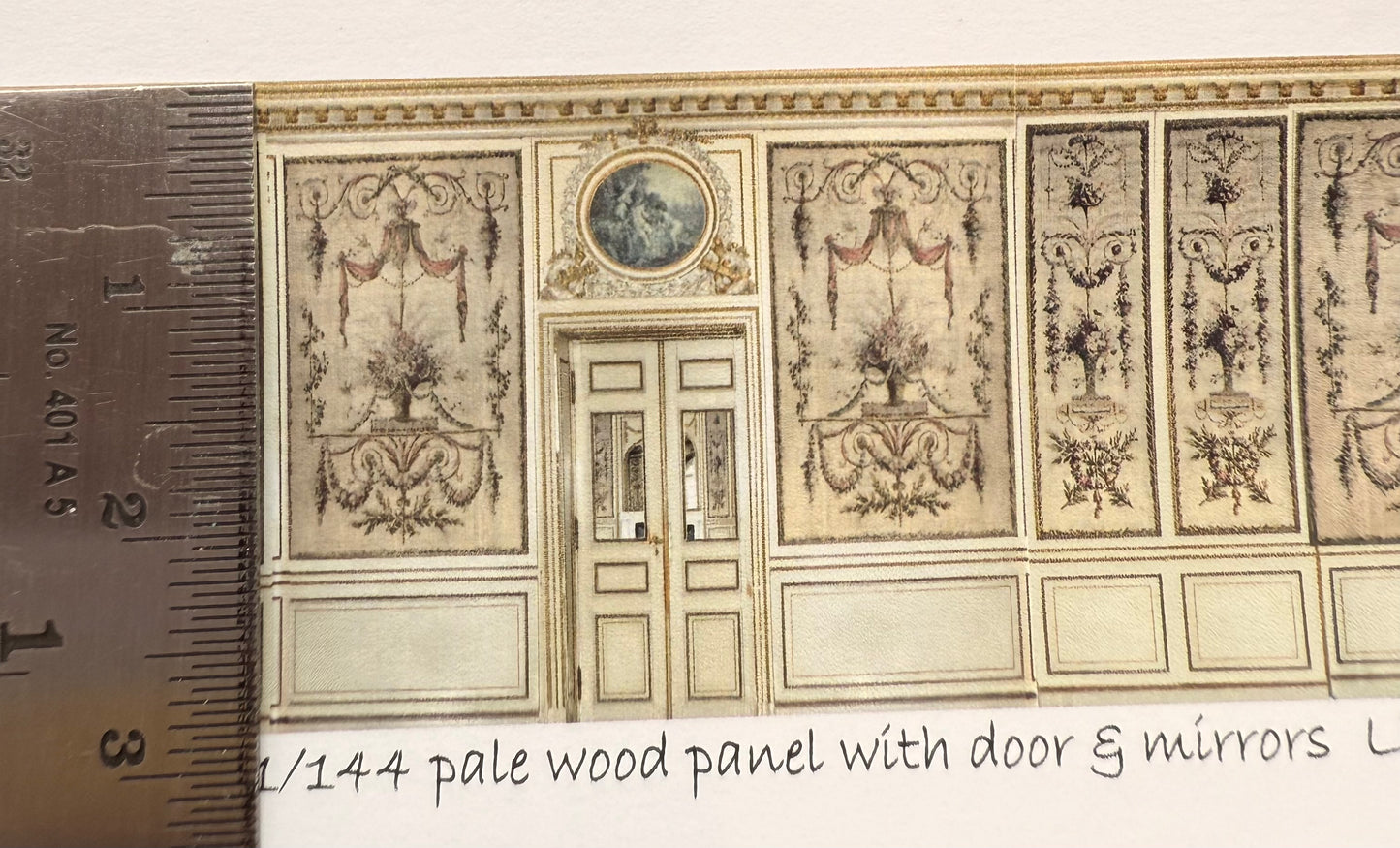 1/144 scale wallpaper pale wood fancy panels with doors & mirrors