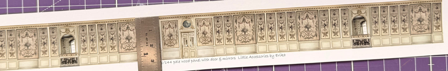 1/144 scale wallpaper pale wood fancy panels with doors & mirrors