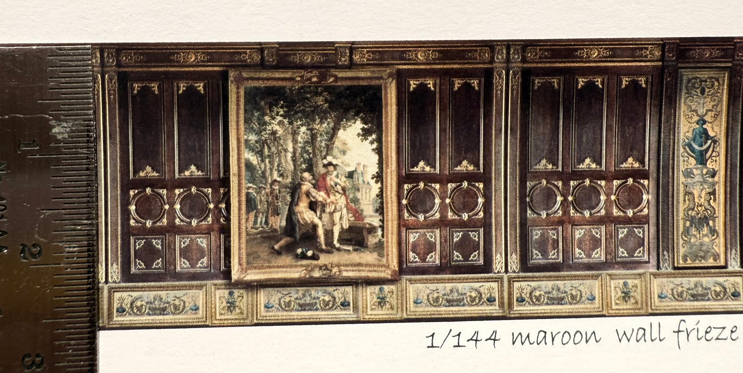 1/144 scale wallpaper maroon wall frieze with window & panels