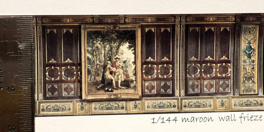 1/144 scale wallpaper maroon wall frieze with window & panels