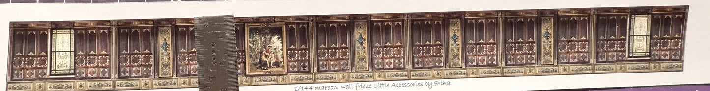 1/144 scale wallpaper maroon wall frieze with window & panels