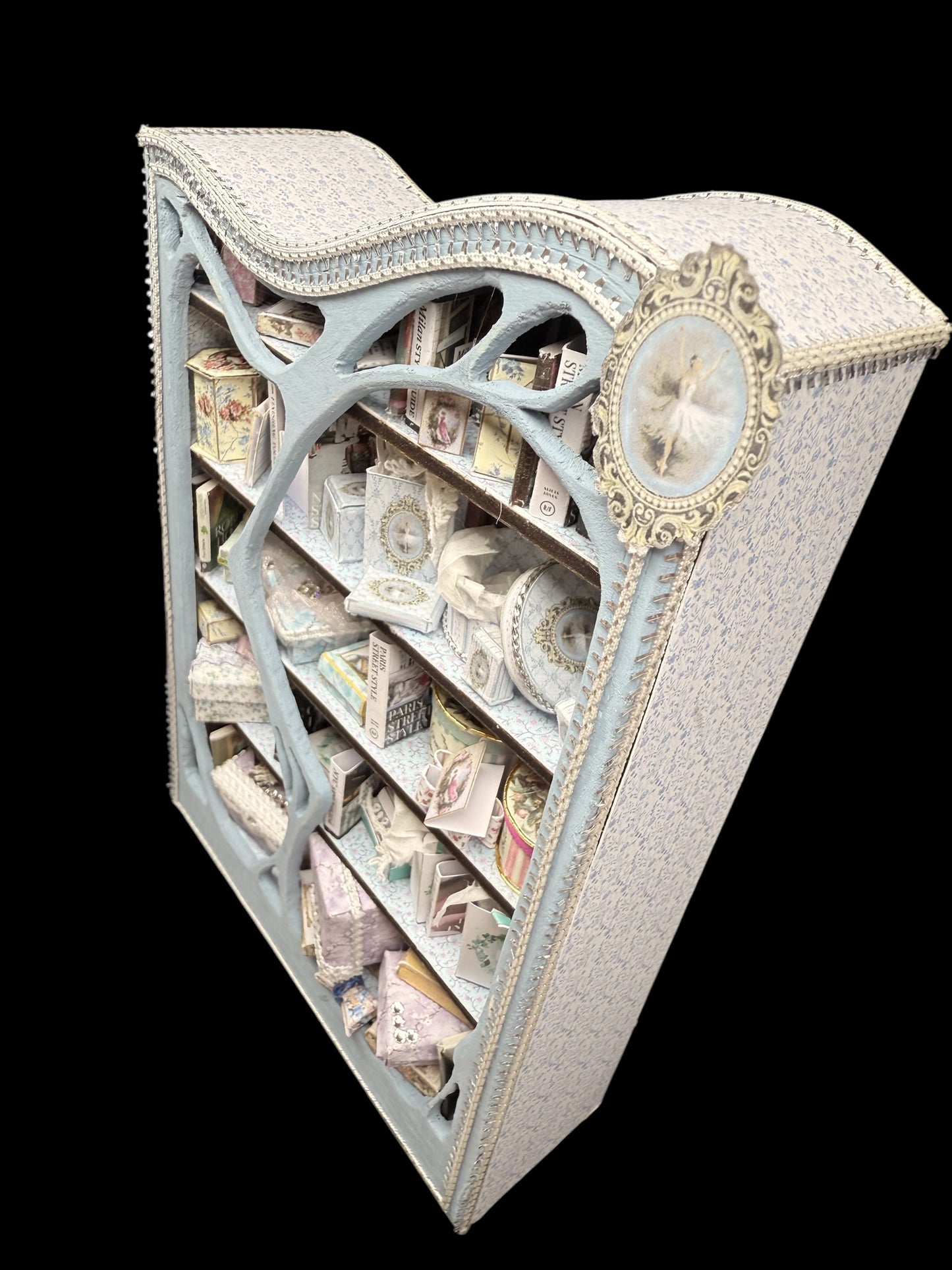 Bookcase/showcase with fashion items included. 1/12th scale OOAK