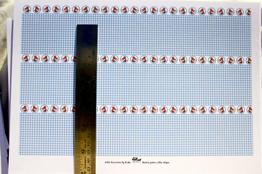 FABRIC  Beatrix Potter, Mrs tittle mouse/ blue check