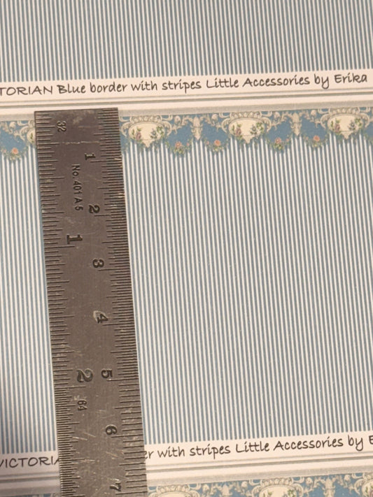 VICTORIAN STRIPED WALLPAPER WITH ORNATE BORDER 1/48