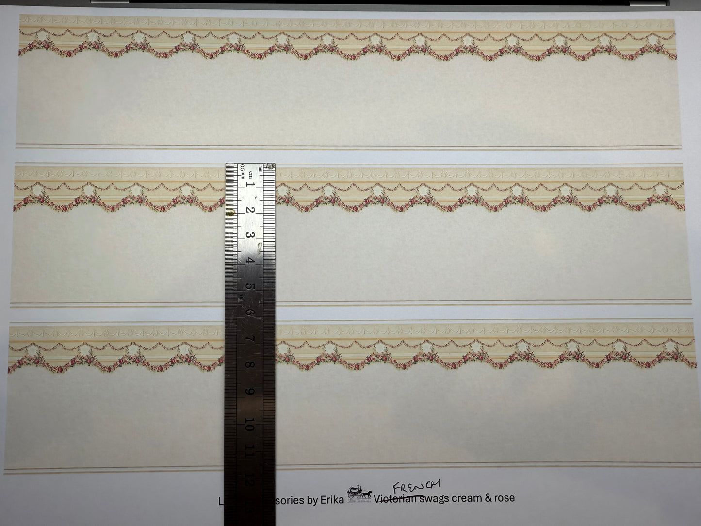 Wallpaper FRENCH swags, cream, roses. 1/48th scale