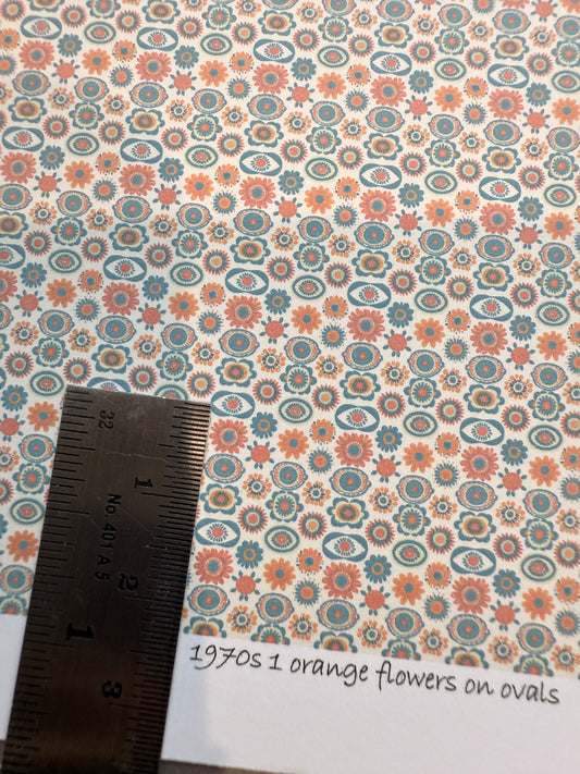 1970s 1 Orange flowers on ovals