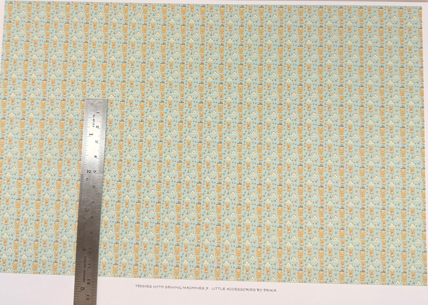 WALLPAPER TEDDIES WITH SEWING MACHINES. 1/48