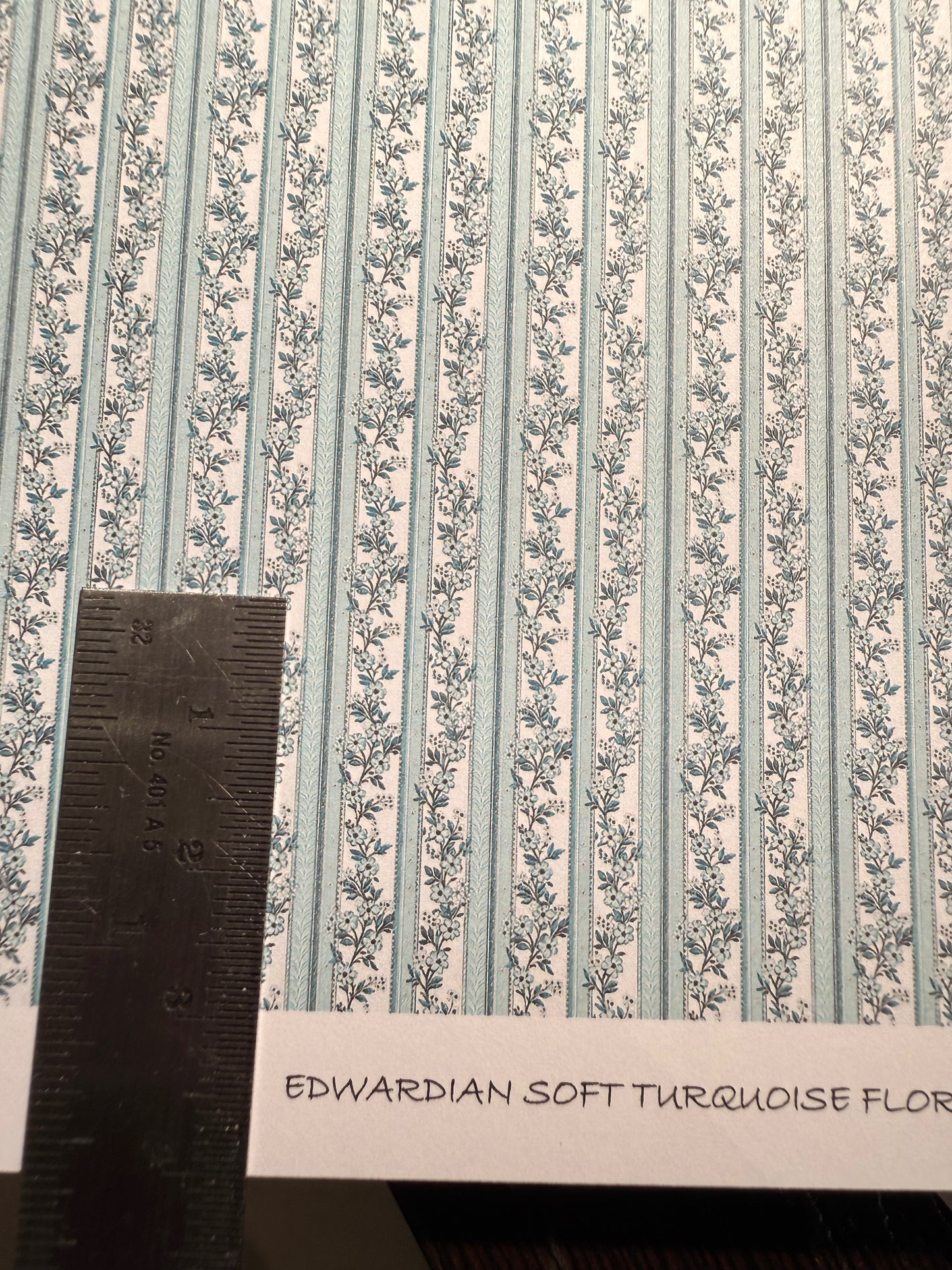 WALLPAPER EDWARDIAN SOFT TURQUOISE FLORAL STRIPE