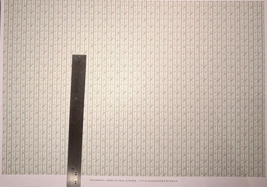 WALLPAPER EDWARDIAN GREEN FLORAL STRIPE