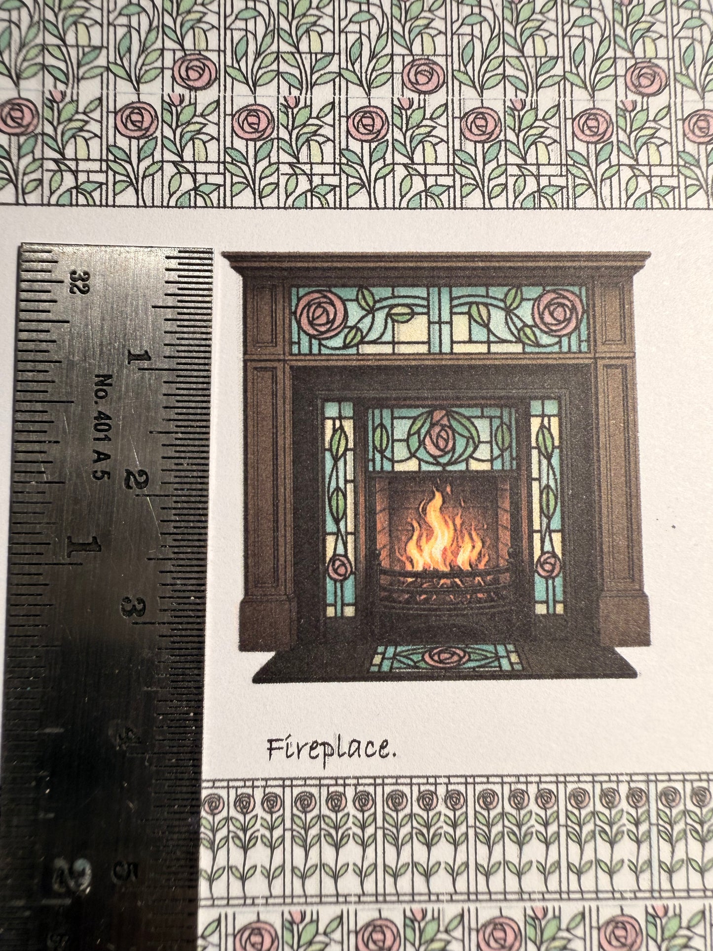 WALLPAPER SET MACKINTOSH PINK ROSESWITH FIREPLACE