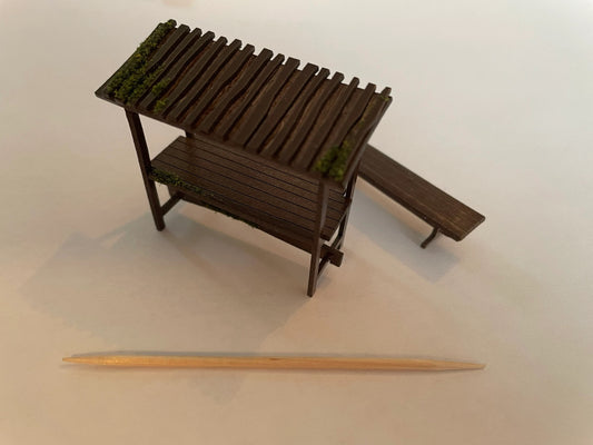 Garden & playground collection. MARKET STALL & BENCH. 1/48th scale
