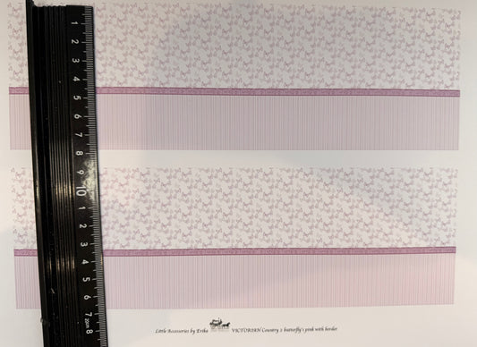 FABRIC Victorian country 2 pink butterfly border