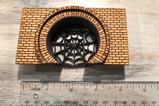 Building supplies. WALL WITH CIRCULAR GATE-COBWEB & SPIDER. 1/48th scale kit