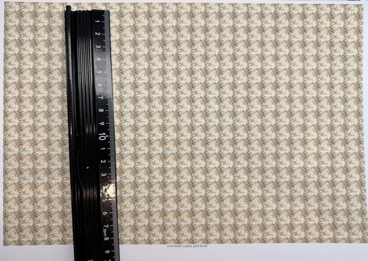 FABRIC Chinese cream gold birds